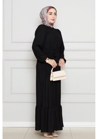 Resim Sevitli Robalı Sahra Tesettür Elbise-siyah-4587 Siyah 