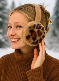 Resim TAKIŞTIR Kahverengi Leopar Detaylı Peluş Kulaklık 