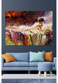 Resim Akrilik Boya Efektli Uzanan Kadın Kanvas Duvar Tablo 3322468 