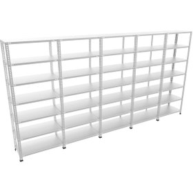 Resim RafBurada ® 7 Katlı 5'li Bitişik 43x300-200 Cm Galvaniz Çelik Raf.depo,dosya Raf -0.70 Mm 