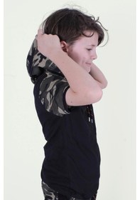 Resim Panios Kids Kapşonlu Kamuflaj Desen Erkek Çocuk T-shirt Haki Yeşil 