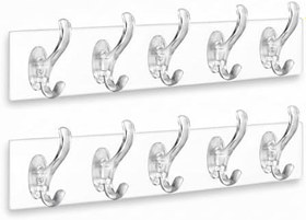 Resim 2 Adet Şeffaf Duvar Askısı 5’li Set – İz Bırakmayan, Güçlü Yapışkanlı, Delmeden Montaj, Kapı Arkası, Banyo ve Mutfak İçin Şeffaf Organizer Kanca Askılık 