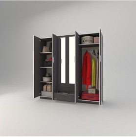 Resim Kenzlife gardırop 6 kapılı çekmeceli begonvil180 gri aynalı kapaklı gardolap dolap 