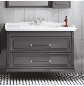 Resim Denko Albatros 100 Cm Mdf Gri Banyo Dolabı Alt Modül Ve Lavabo Gri 