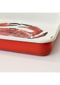 Resim Emaye Dikdörtgen Fırın Tepsisi Yengeç Desenli Çok Renkli 