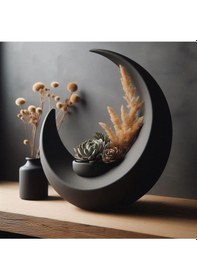 Resim Dekoratif Hilal Tasarımlı Siyah Vazo, Obje,plastik 