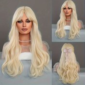 Resim Işık Sarısı Uzun Kıvırcık Peruk ile Pat - Cosplay, Anime Konvansiyonları, Noel & Cadılar Bayramı Partileri için Isıya Dayanıklı Sentetik Saç 