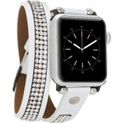 Resim Bouletta iOS Uyumlu Watch Deri Kordon 38-40-41Mm Çift Tur Taşlı Beyaz 