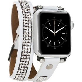 Resim Bouletta iOS Uyumlu Watch Deri Kordon 38-40-41Mm Çift Tur Taşlı Beyaz 
