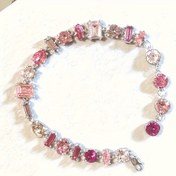 Resim 1 Adet Kadınlar İçin Şık Pastel Pembe & Renkli Kuplu Bilezik - Kaplamalı Çoklu Bağlantılı, 18K Altın Tonunda Boncuklar (Pink, Mor, şeftali, Șeffaf) Retro Bohem Tarzi Zincir Kolye veya Gerdanlık, Her Mevsim Giyim iç İdeal Takılar 