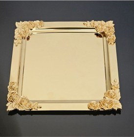 Resim Atabey Home Collection 6'lı Kahve & Çay & Sunum Tepsisi Metal Döküm Gold Tepsi Gül Model 