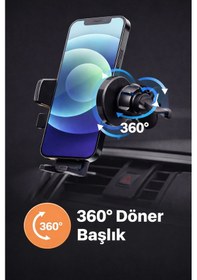 Resim Araç İçi Telefon Tutucu Havalandırma Klipsli 360 Döner Ayarlanabilir Telefon Tutacağı Siyah 