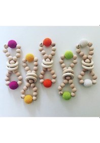 Resim Organik Bebek Diş Kaşıyıcı Akağaç Ham Ahşap Çok Renkli 