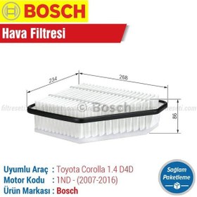 Resim Toyota Corolla Uyumlu 1.4 D4d Bosch Hava Filtresi 2007-2016 