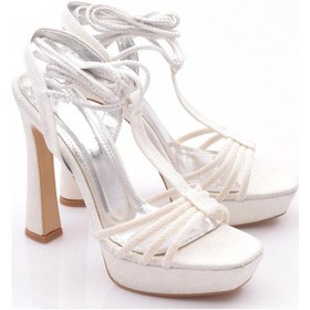 Resim Dgn 2005 Kadın İpli Topuklu Abiye Ayakkabi Beyaz Baskılı 