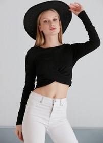Resim MAMAYAGA Kadın Önü Düğüm Model Uzun Kol Spor Şık Curve Siyah Coptop Bluz 