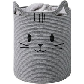 Resim Sevimli Kedi Desenli Çocuk Odası Sepeti - Gri 