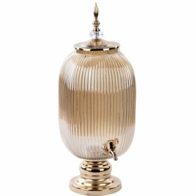 Resim Dekoratif Lüks Musluklu Cam Sebil Şerbetlik 6 Litre Çizgili Cam 