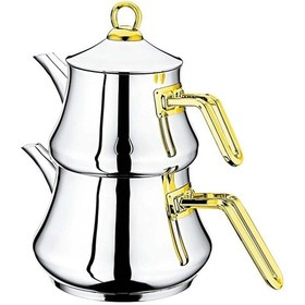 Resim Oms Çelik Çaydanlık 8076 L Boy Gold Saplı 