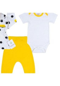 Resim 3-12 Ay Puanlı Hırkalı 3'lü Kız Bebek Takımı Sarı Sarı 