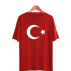 Resim Türk Bayrağı Baskılı Tişört Ayyıldız Kırmızı T-shirt Kirmizi 