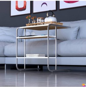 Resim Modilayn C Yan Sehpa Geniş Boy Tekerlekli Çalışma, Atıştırmalık, Yemek, Laptop Sehpası Meşe 