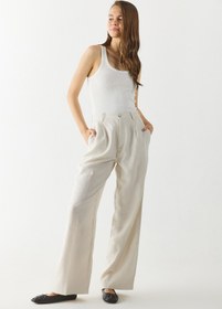 Resim Kadın Chloe Wide Leg %100 Keten Palazzo Pantolon - Ekru - EKRU / S / 29 