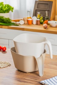 Resim Porsima G-576 2 Parça Plastik Süzgeç Çok Amaçlı Makarna Meyve Sebze Pirinç Yıkama Süzgeci Bej Beyaz 