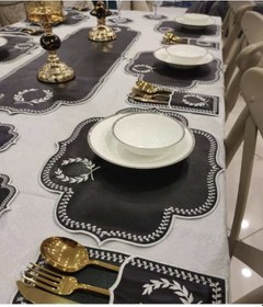 Resim Başak Siyah Gümüş 12 Kişilik 37 Parça Masa Örtüsü Nakışlı Deri Ru 
