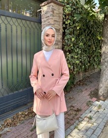 Resim Yan Bağlamalı Ceket - Somon / M 