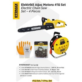 Resim Rtrmax RTM9030SET Elektrikli Ağaç Kesme Motoru Eldiven + Testere Zinciri + Makaralı Uzatma Kablosu 4'lü Set 