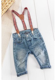 Resim Denim Kumaş Askılı Erkek Bebek Kot Pantolon 001 