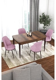 Resim Canisa Concept Kor Serisi 70x114 Açılabilir Mutfak Masası Takımı Barok Desen Masa 4 Pembe Sandalye Masa Barok Sandalyeler Pembe 