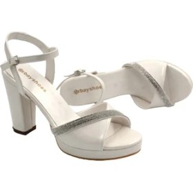 Resim Prego (Erbay) Taş Biye Detaylı Topuklu Kadın Platform Ayakkabı Sedef 