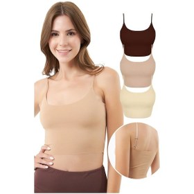 Resim Cottonhill Ayarlanabilir İnce Askılı Lazer Kesim Crop Büstiyer 3'lü Paket-6 Renkli-11 