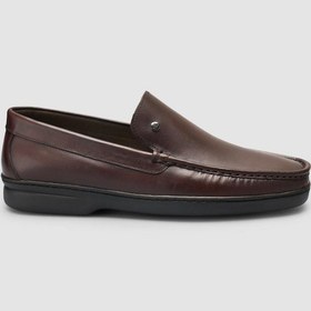 Resim %100 Hakiki Deri Dikiş Detaylı Kahverengi Loafer Ayakkabı Kahverengi 