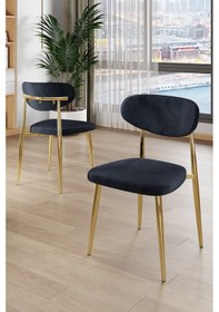 Resim Canisa Laos Serisi 2 Adet Antrasit Mutfak Sandalyesi Gold Kaplama Metal Ayak 1.sınıf Babyface Kumaş Antrasit Sandalye Gold Ayak 