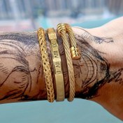 Resim 3 Adet Vintage Tarzı Paslanmaz Çelik Kemer ve Örgü Bileklikler, Roma Rakamları ile, Klasik Moda Takı Seti Erkek ve Kadınlar için 