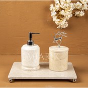 Resim MIARIK DESIGN & DEKORASYON DEKORATİF BEJ MERMER AKSESUAR DETAYLI 3 LU BANYO SETİ TAKIMI 