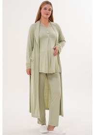 Resim Mecit Pijama Mecit 6330 Yeşil Sabahlıklı Lohusa Pijama Takımı 
