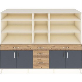 Resim Kronos Dolap 11 Raflı 5 Çekmeceli 4 Kapaklı 220x59x163 Aytaşı-ant Aytaşı-antrasit/çam 