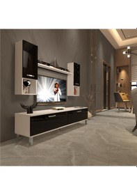 Resim Decoraktiv Eko 5da Slm Std Krom Ayaklı Tv Ünitesi Tv Sehpası Beyaz - Siyah 