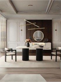 Resim Tizma İskandinav Ahşap Masa Sandalye Takımı 90x200 Beyaz - Siyah 