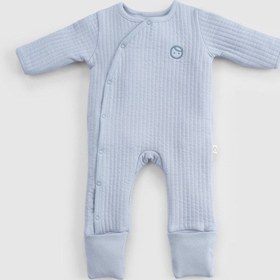 Resim Kendinden Patikli Ve Eldivenli Kapitone Mavi Bebek Tulumu Mavi 