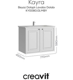 Resim Creavit Kayra Lavabo Dolabı Kapaklı 80cm Mat Beyaz 