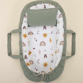 Resim Babynest ve Yastık- Çift Taraflı - Koyu Yeşil Örgü - Galaksi ve Harfler 