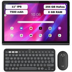 Resim Yoga 11 YT-J706F 8GB 256GB 11" Gri Tablet ZA8W0004TR ve Logitech Pebble 2 Kablosuz Klavye Mouse Seti Grafit 