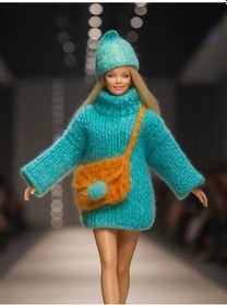 Resim Barbie Bebek İçin El Örgüsü Kazak Çanta Şapka Üçlü Kombin Barbie Bebek Dahil Değildir -15935 