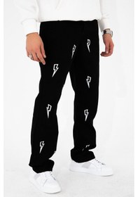 Resim HLT Jeans Erkek Şimşek Baskılı Baggy Fit Likrasız Rahat Kesim %100 Pamuk Loose Jean Kot Pantolon Mcqueen 001 
