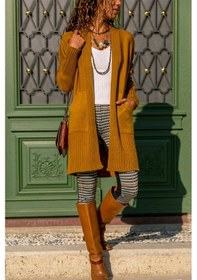 Resim Aqe Fashion Şerit Bantlı Önü Açık Hardal Hırka HARDAL 